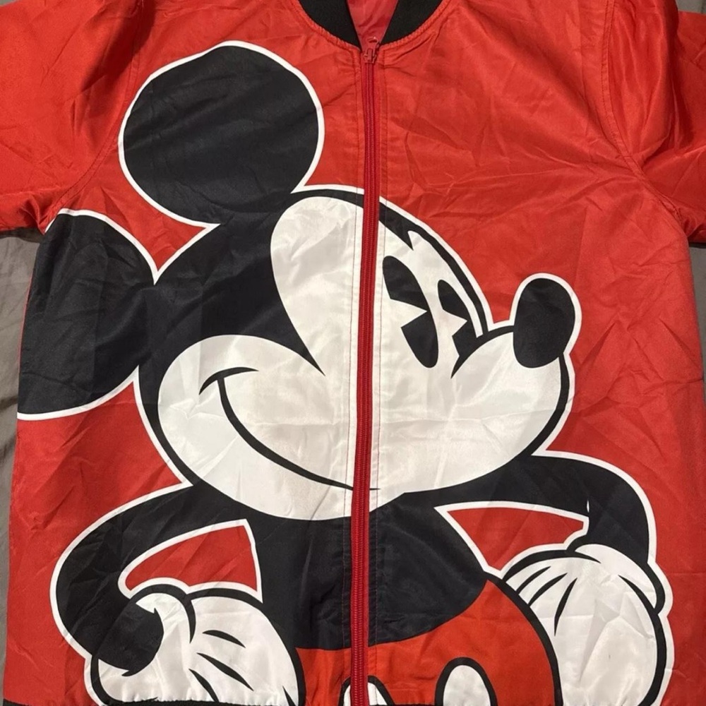Mickey Mouse Disney Forever 21 Jacket Women M Logo Red Retro Zip